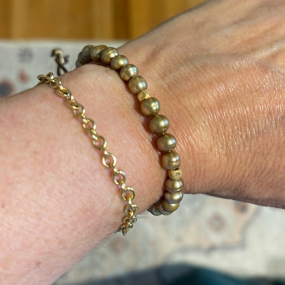 Pearl and 14k adjustable bead bracelet